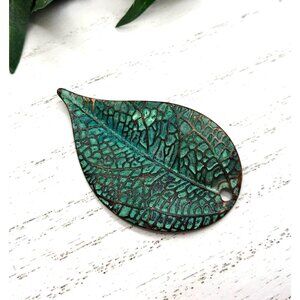 Vintage Patina Copper Leaf Pendant Charm Artisan Jewelry Component